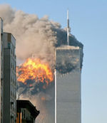 640px-North face south tower after plane strike 9-11