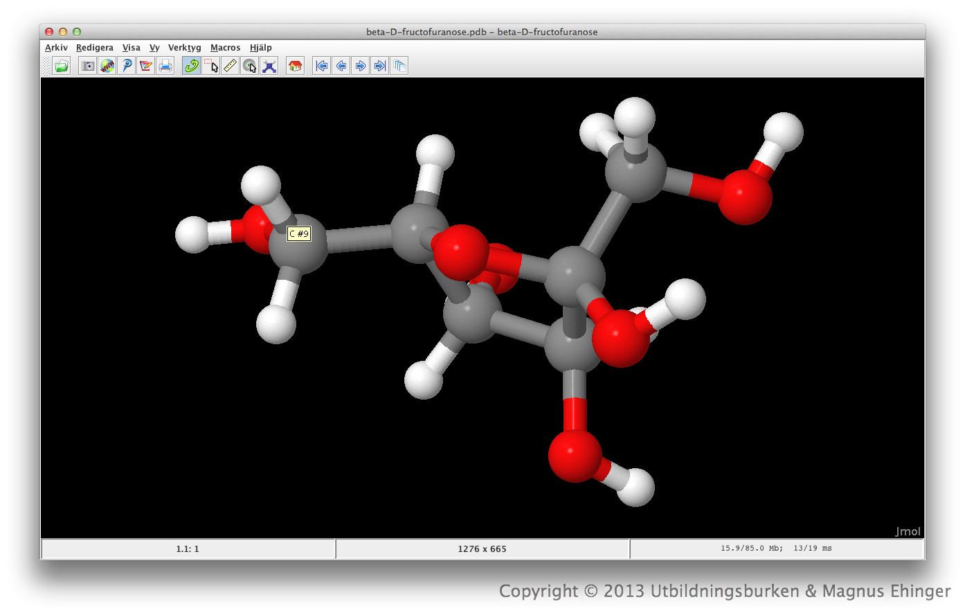 β-D-fruktofuranos i Jmol.