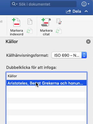 … och dubbelklicka på den källa du vill använda igen.
