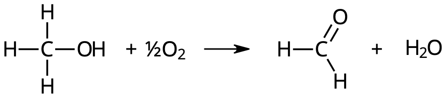 Metanol + ½O₂ → metanal + H₂O