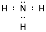 Ammoniakmolekylens elektronformel.